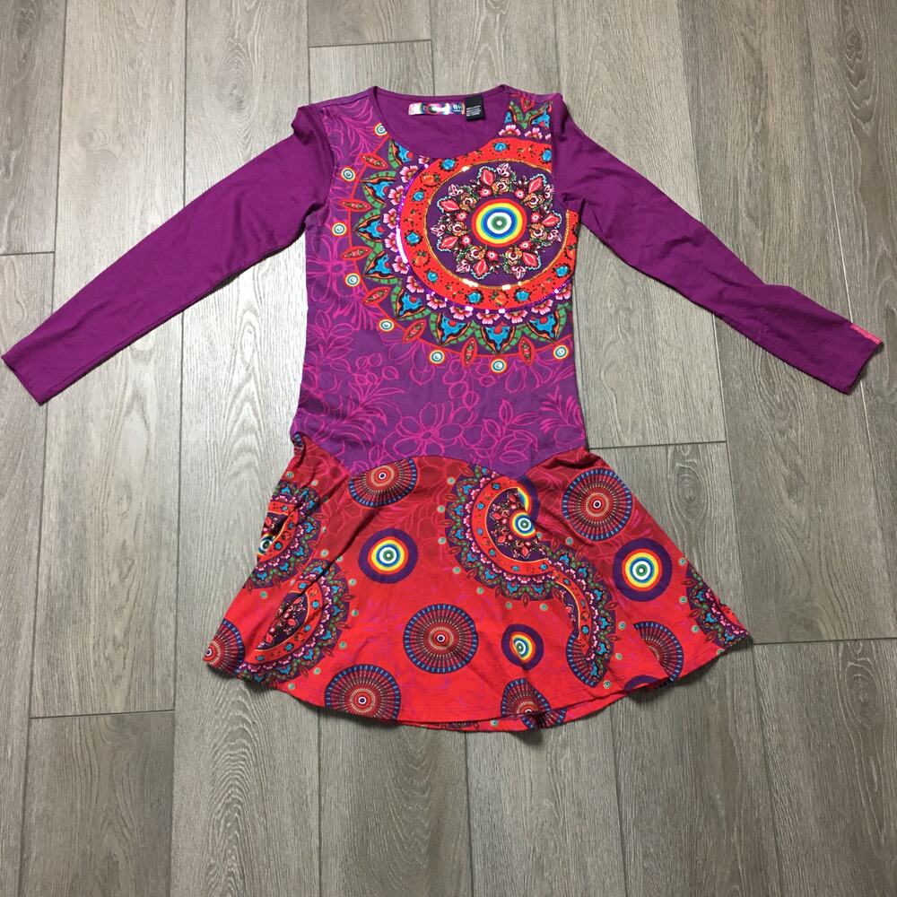 Desigual Multicolor Dress Purple Red Size 13/14 100% cotton
